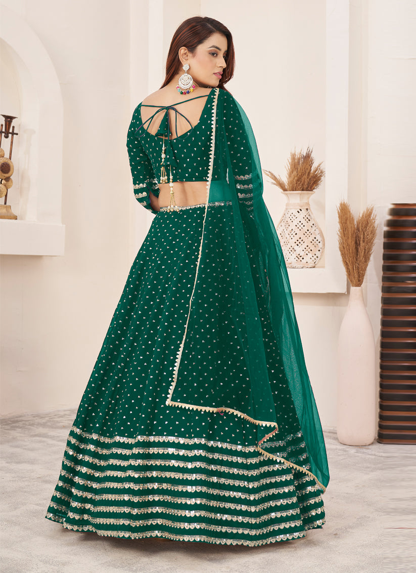 Green Georgette Embroidered Wedding Lehenga Choli Set