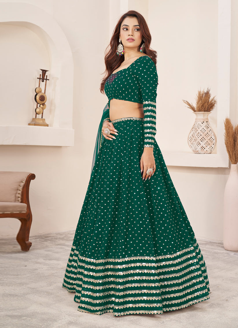 Green Georgette Embroidered Wedding Lehenga Choli Set