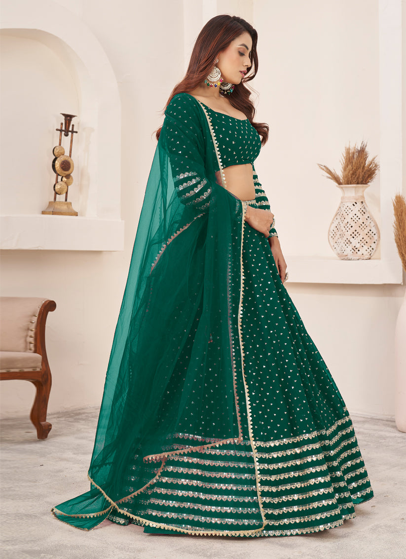 Green Georgette Embroidered Wedding Lehenga Choli Set