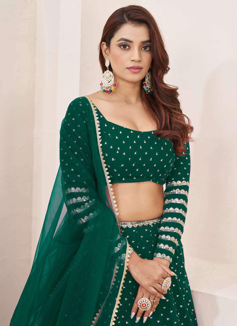 Green Georgette Embroidered Wedding Lehenga Choli Set