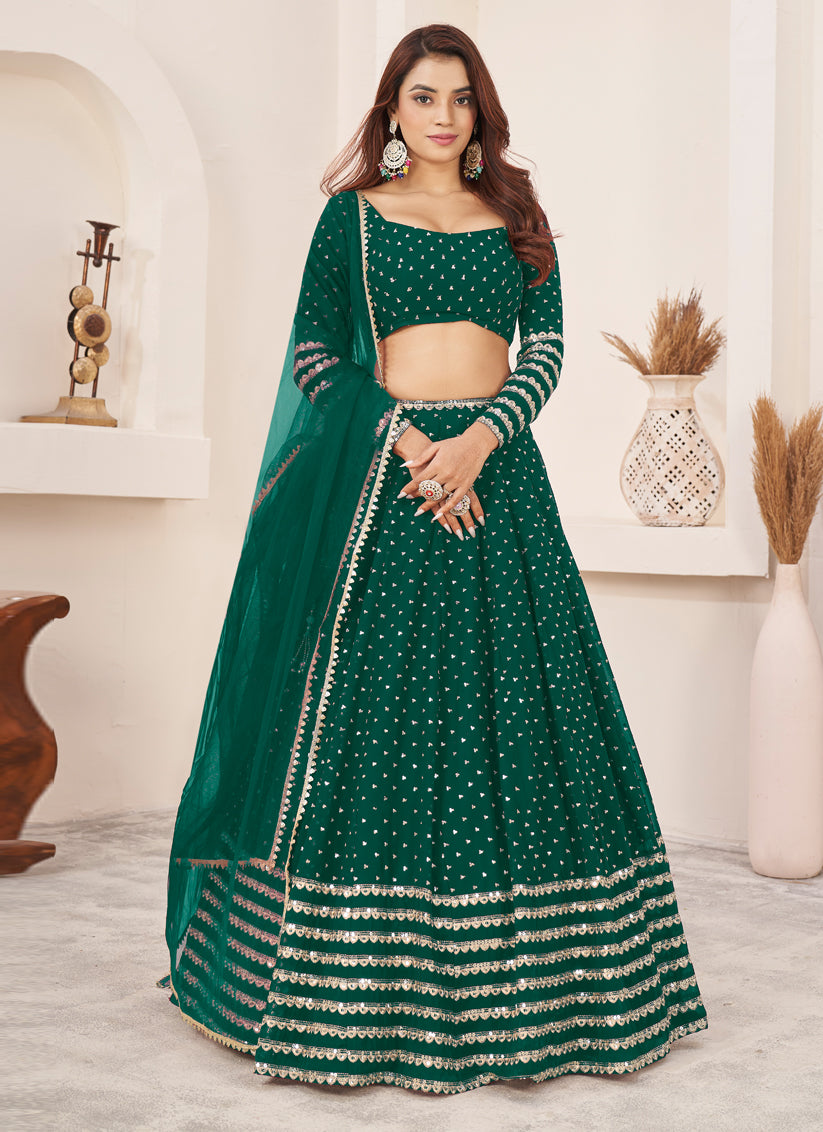 Green Georgette Embroidered Wedding Lehenga Choli Set