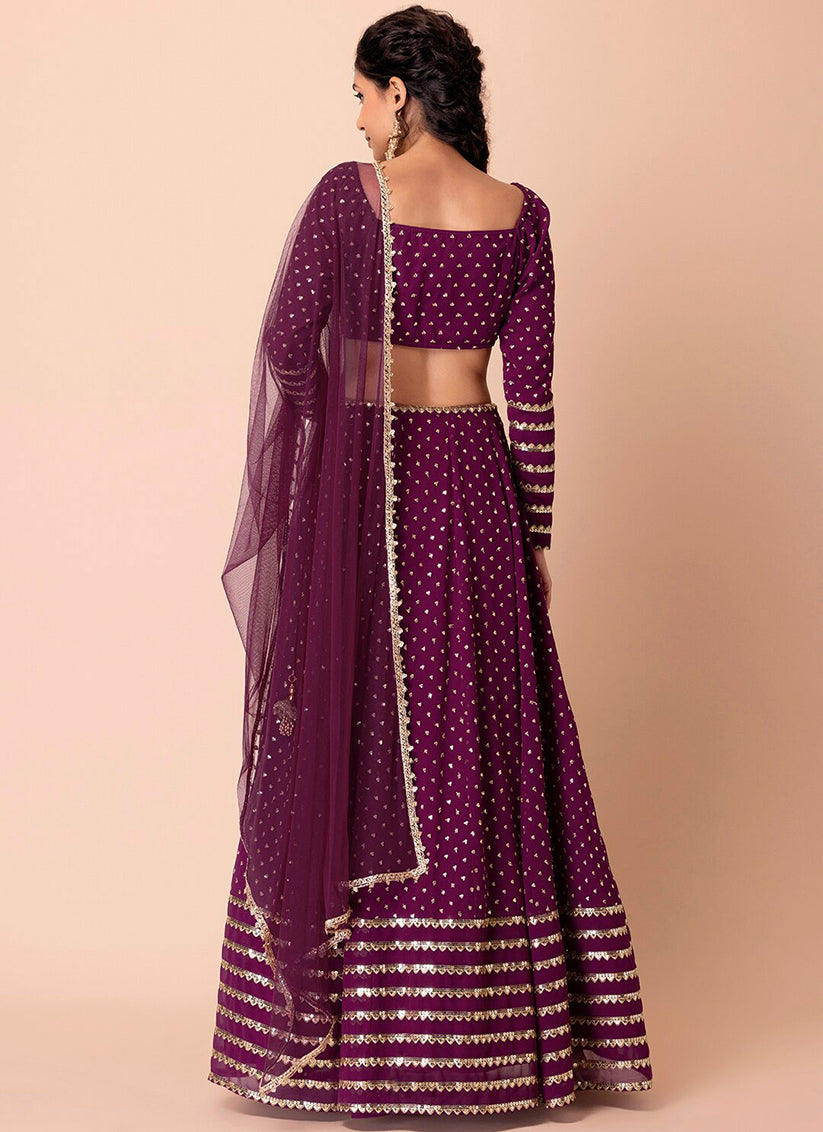 Wine Embroidered  Georgette Lehenga Choli Set