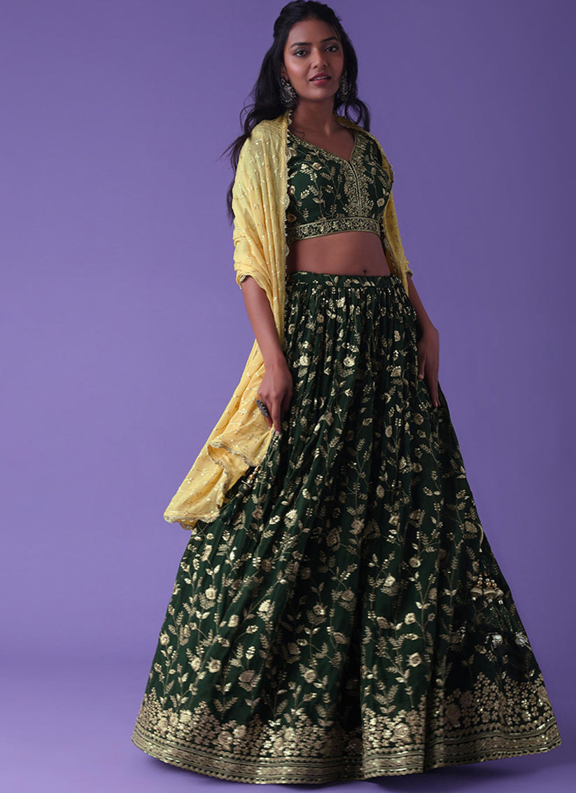 Bottle Green Heavy Designer Georgette Lehenga Choli