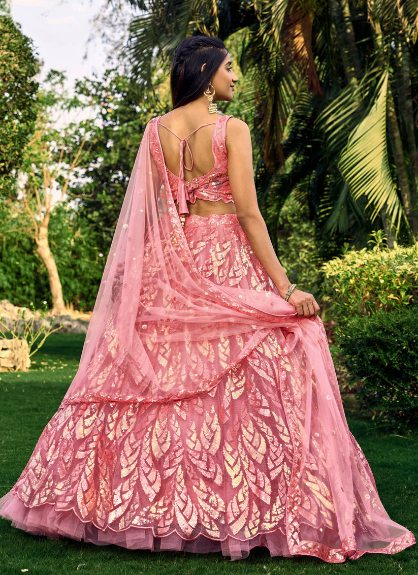 Pink Soft Net Sequins work Lehenga Choli