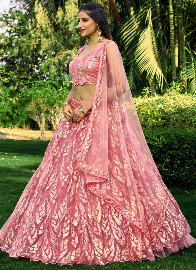 Pink Soft Net Sequins work Lehenga Choli