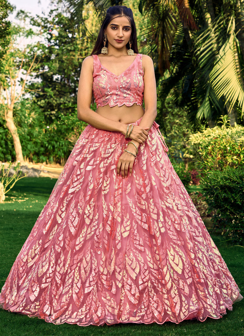 Pink Soft Net Sequins work Lehenga Choli