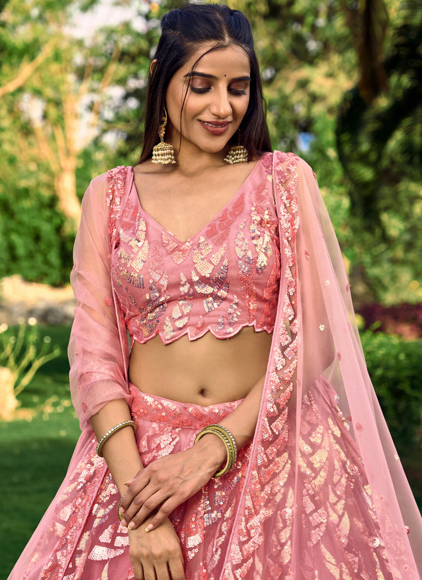 Pink Soft Net Sequins work Lehenga Choli