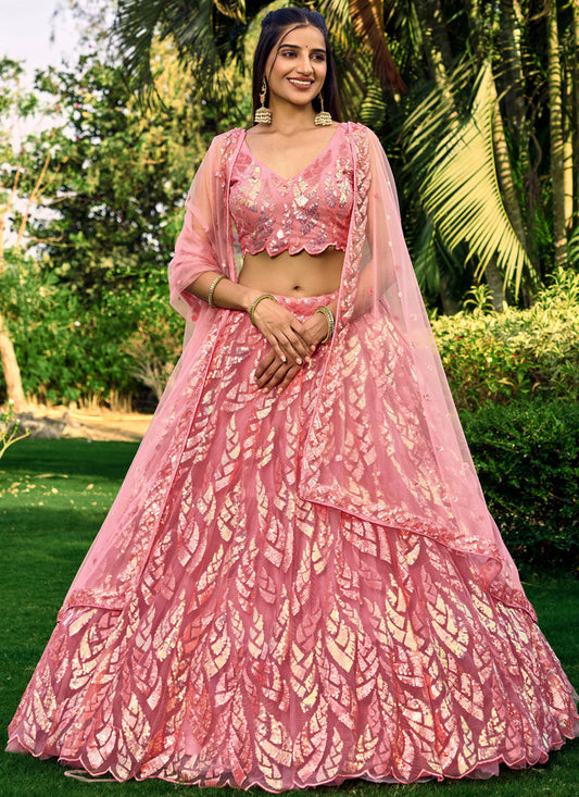 Pink Soft Net Sequins work Lehenga Choli