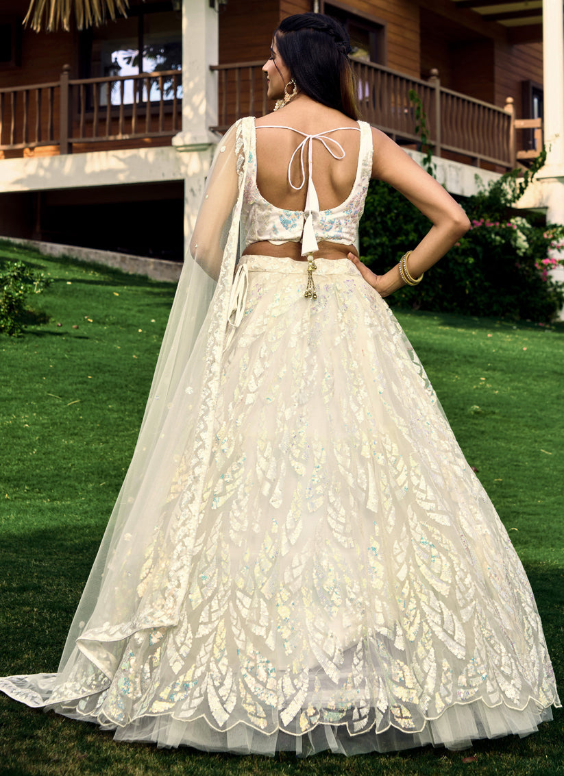 White Soft Net Sequins work Lehenga Choli