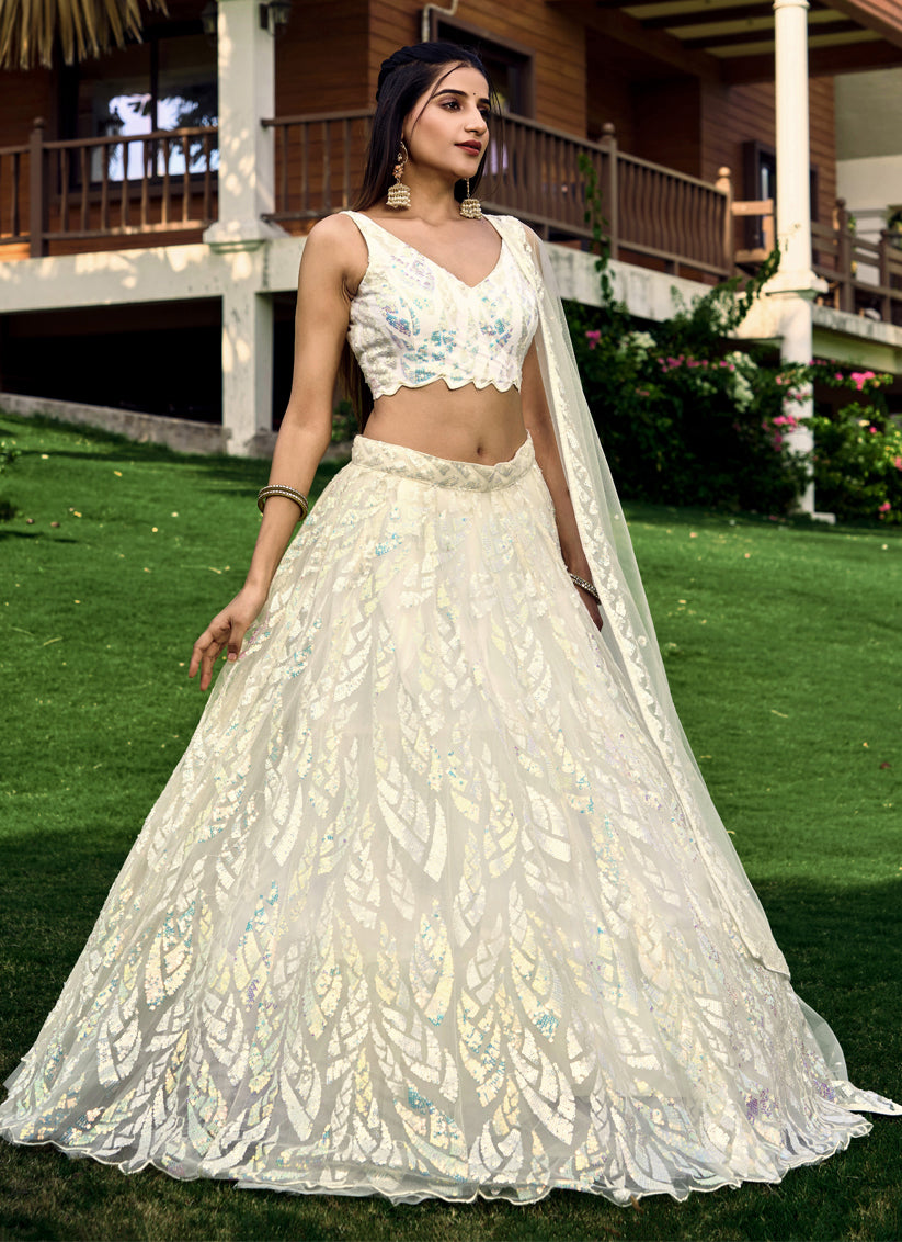 White Soft Net Sequins work Lehenga Choli