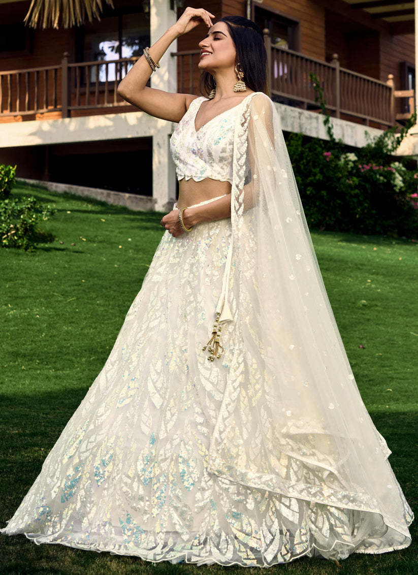 White Soft Net Sequins work Lehenga Choli