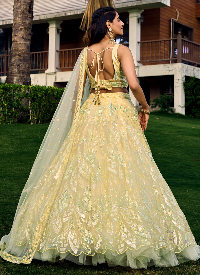 Yellow Soft Net Sequins work Lehenga Choli