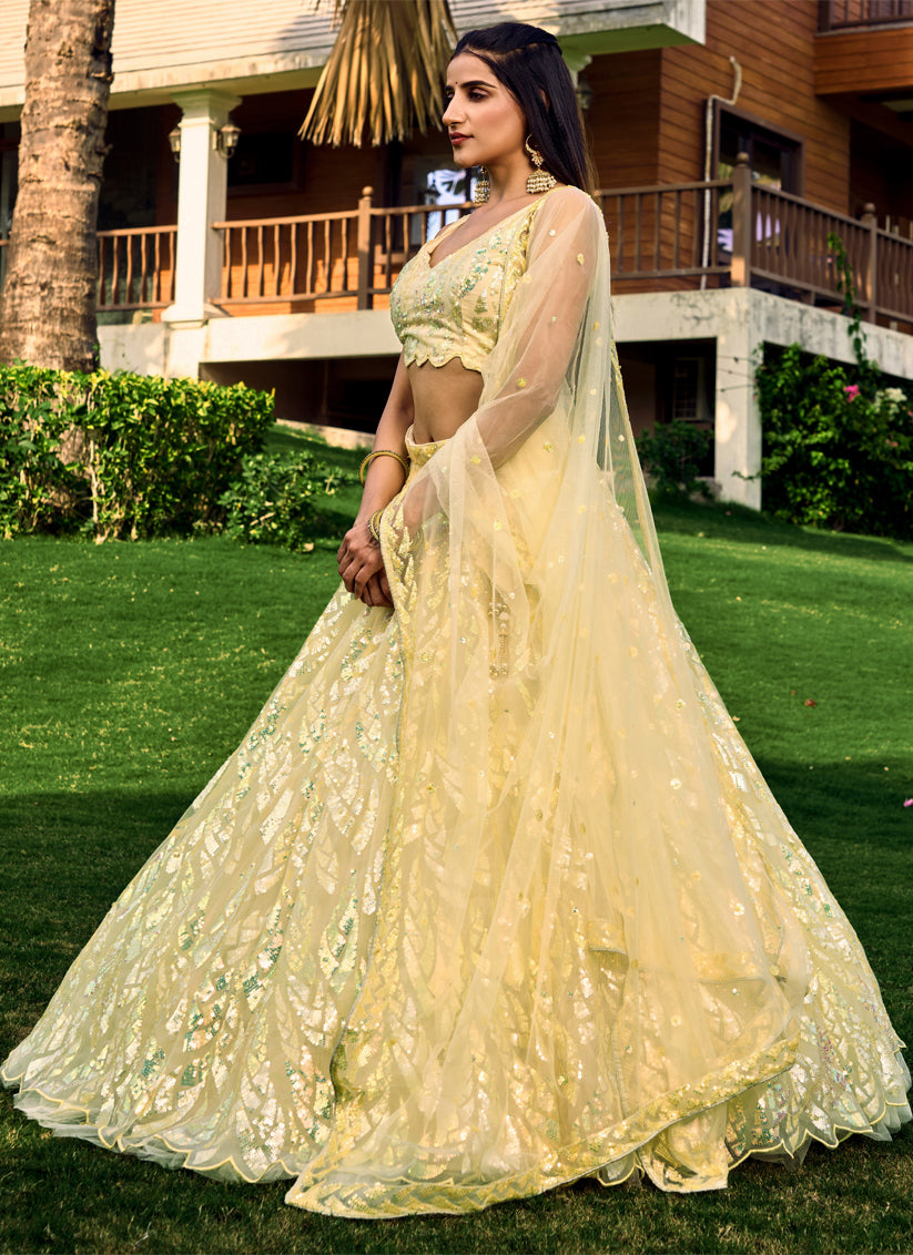 Yellow Soft Net Sequins work Lehenga Choli