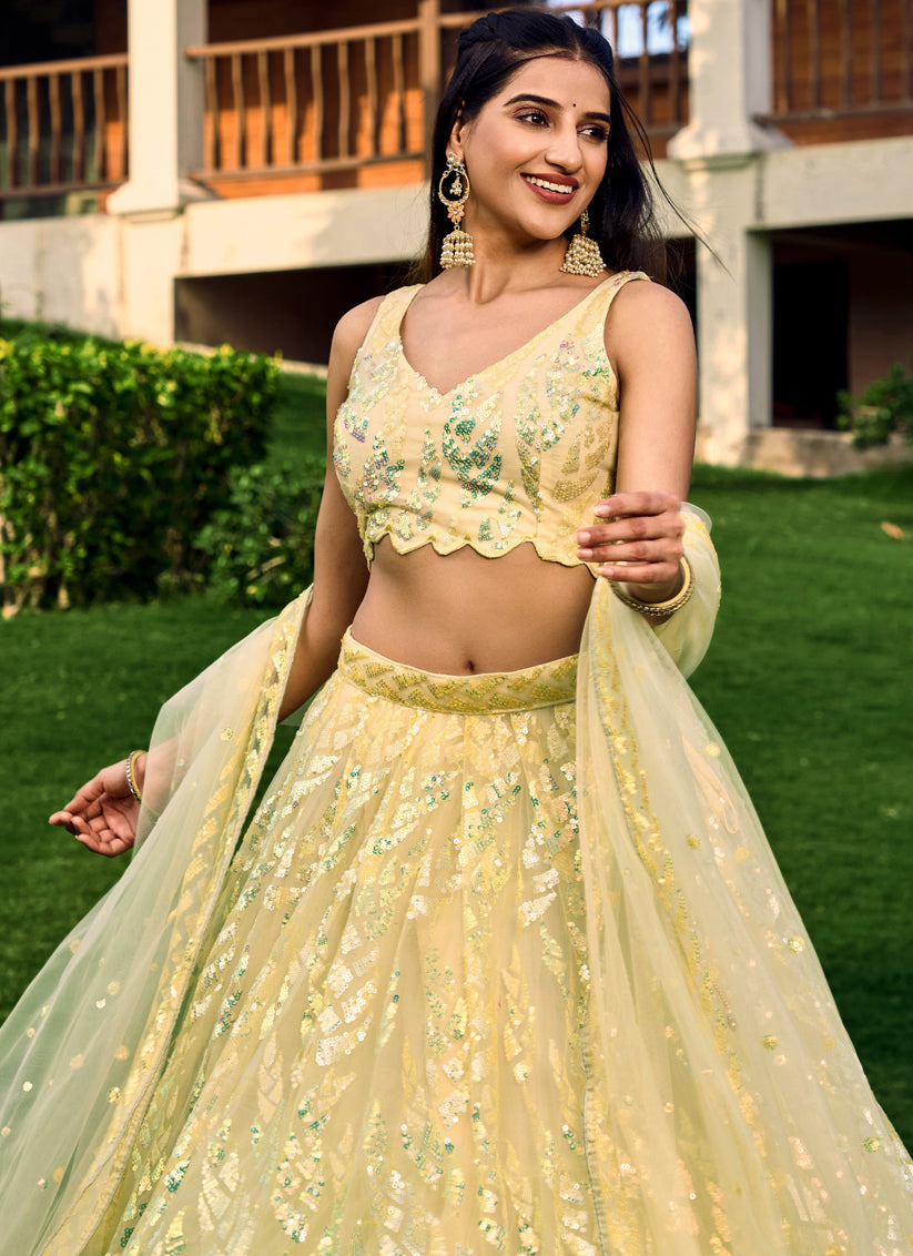 Yellow Soft Net Sequins work Lehenga Choli