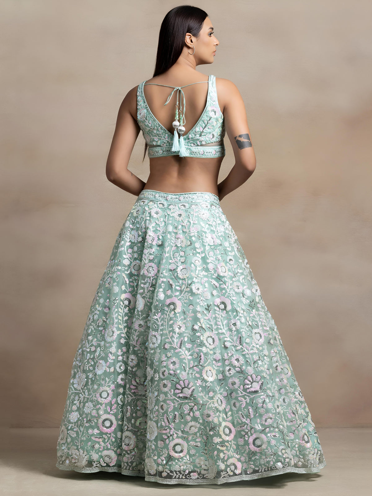 Sky Blue Soft Net Sequins Embroidered Lehenga Choli