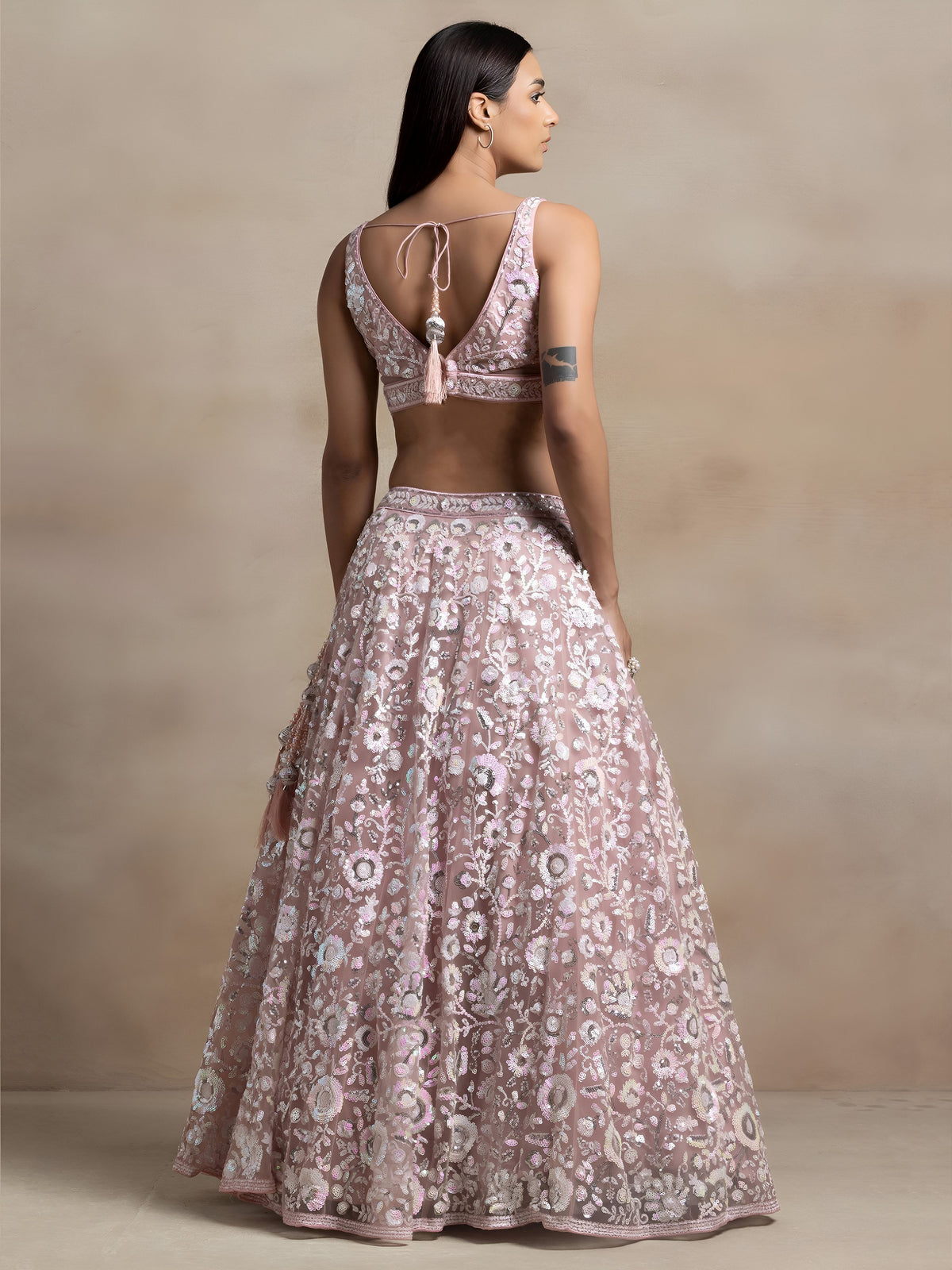 Blush Pink  Soft Net Sequins Embroidered Lehenga Choli