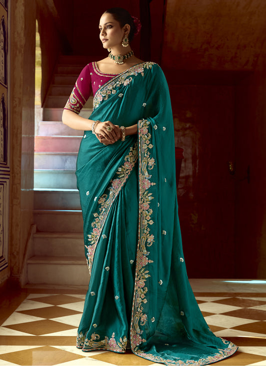 Peacock Green Embroidered Designer Wedding Saree