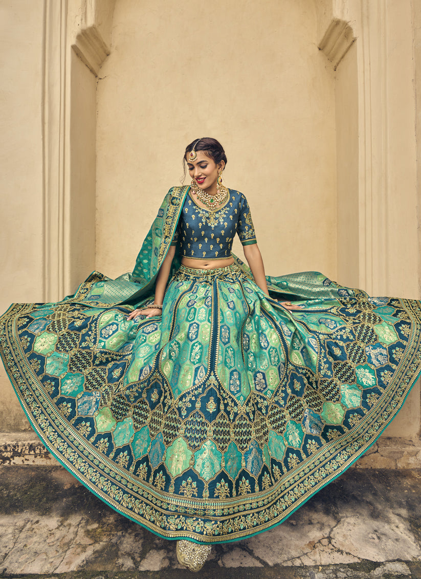 Rama Green Banarasi Silk Designer Lehenga Choli