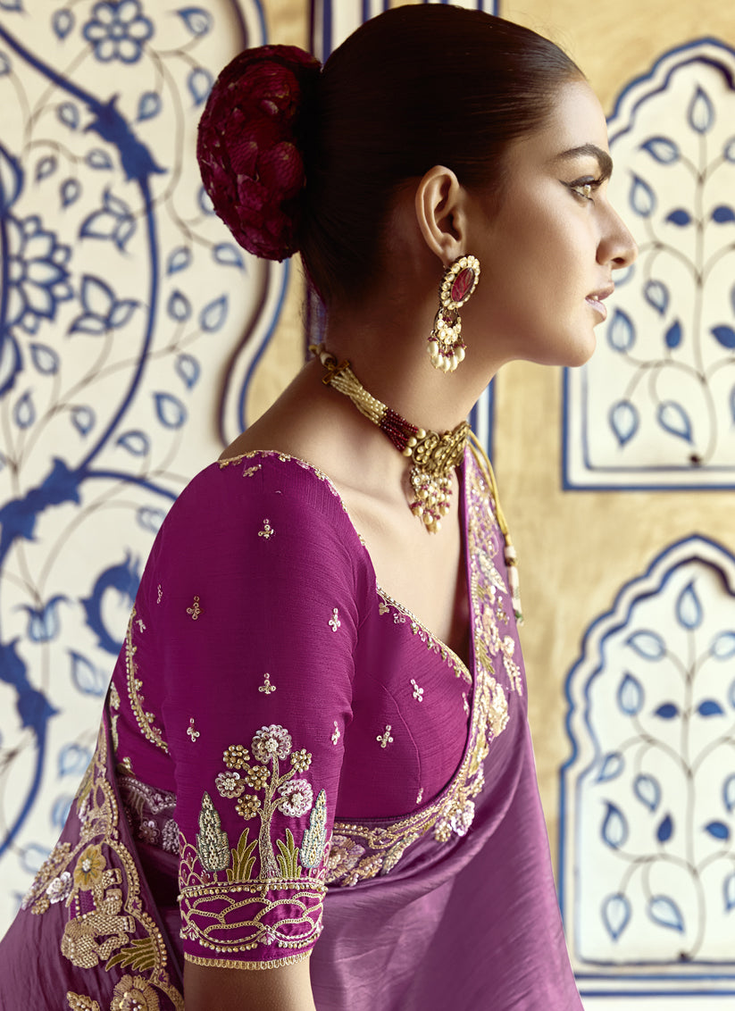 Onion Pink Embroidered Designer Wedding Saree