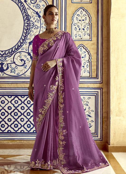 Onion Pink Embroidered Designer Wedding Saree