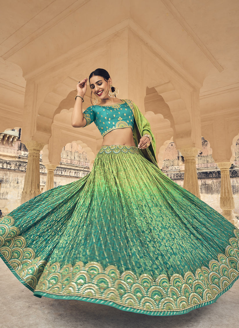 Rama Green Color Sequins Work Stunning Look Lehenga Choli