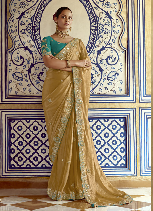 Fawn Embroidered Designer Wedding Saree
