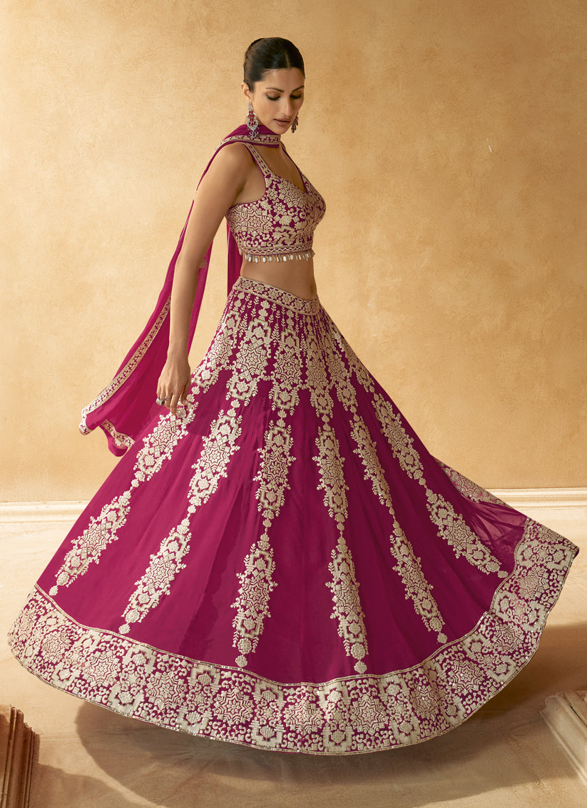 Rani Pink Georgette Embroidered Designer Lehenga Choli Set