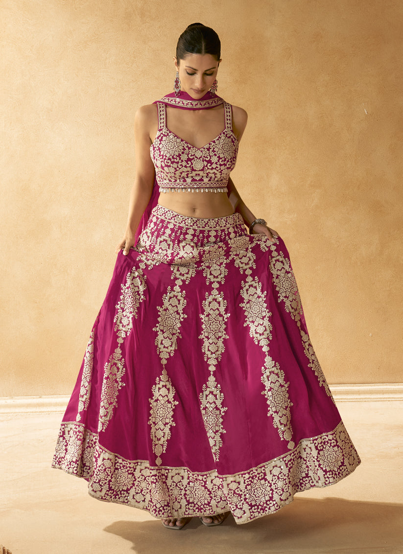 Rani Pink Georgette Embroidered Designer Lehenga Choli Set