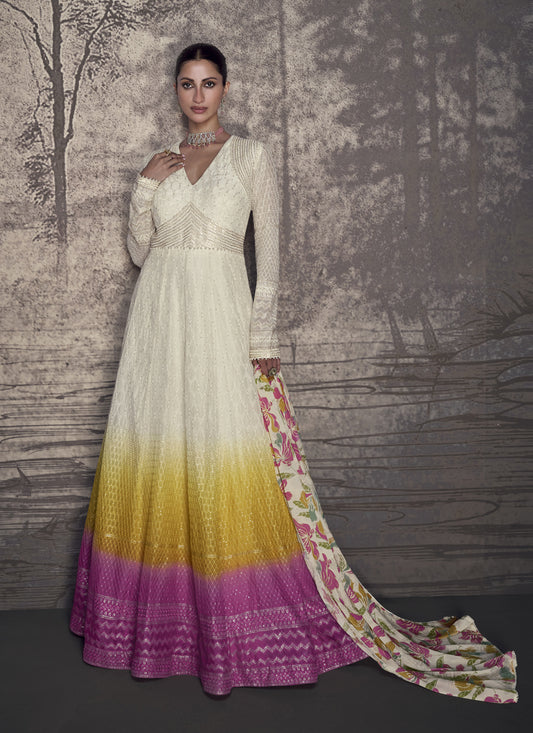 Multicolor Georgette Embroidered Designer Anarkali Gown