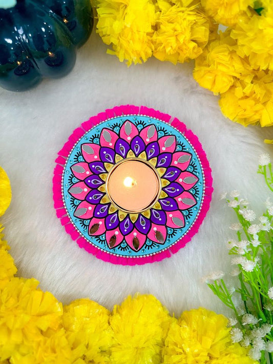 Pink Mandala ArtWork Candle Holder (4.5 inches)