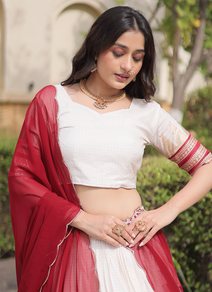 White Viscose Jacquard Designer Embroidered Chaniya Choli