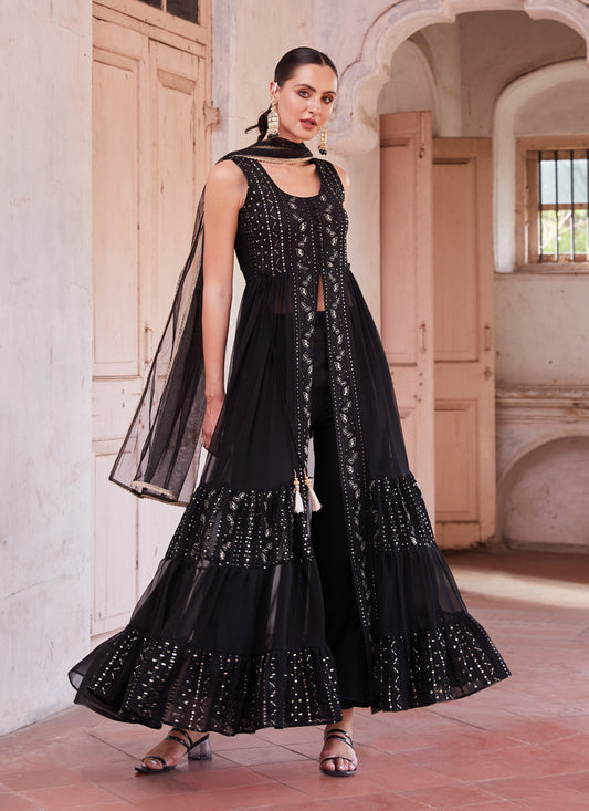 Black Georgette Designer Pant Kameez Suit