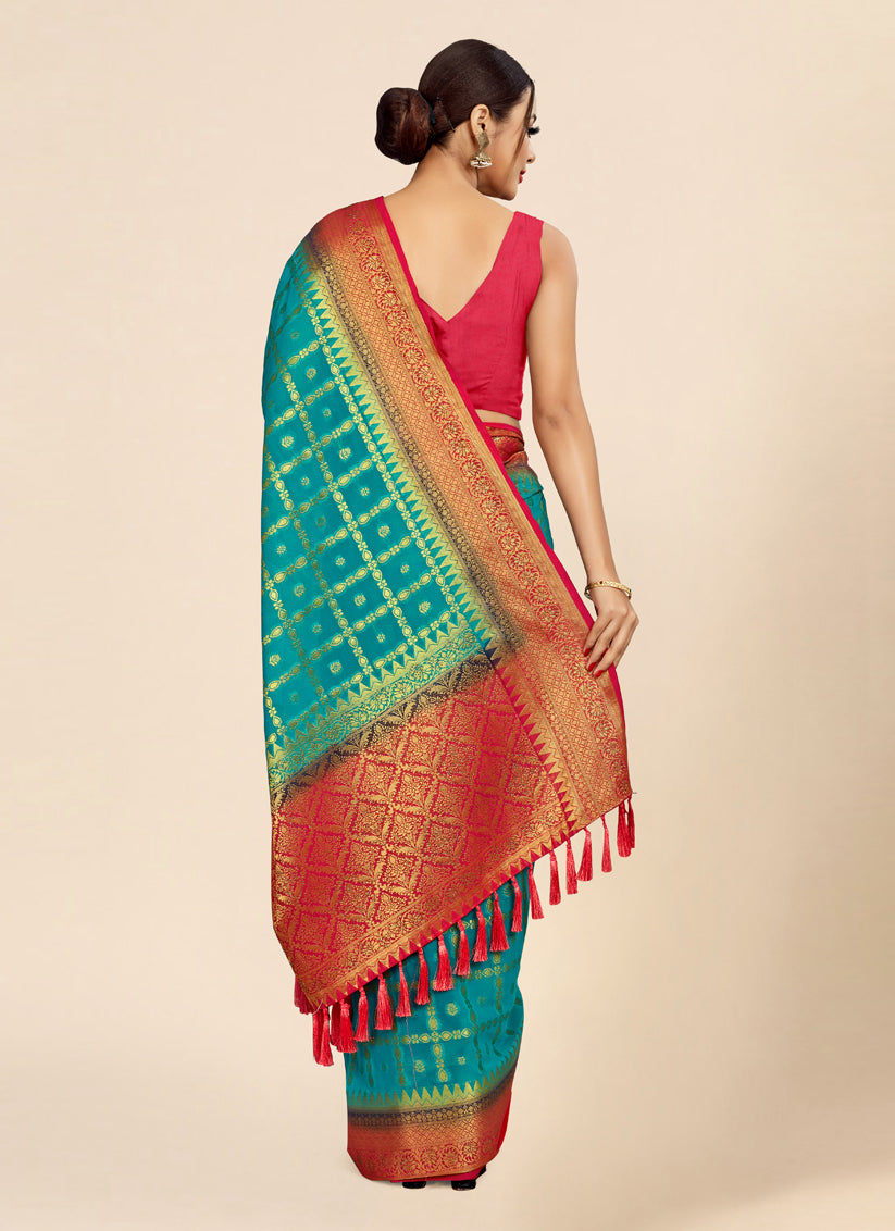 Aqua Viscose Georgette Designer Saree