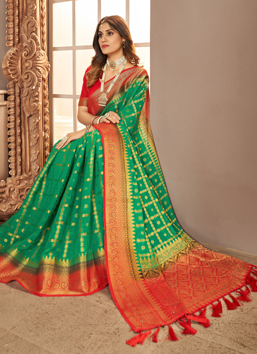 Green Viscose Georgette Designer Saree