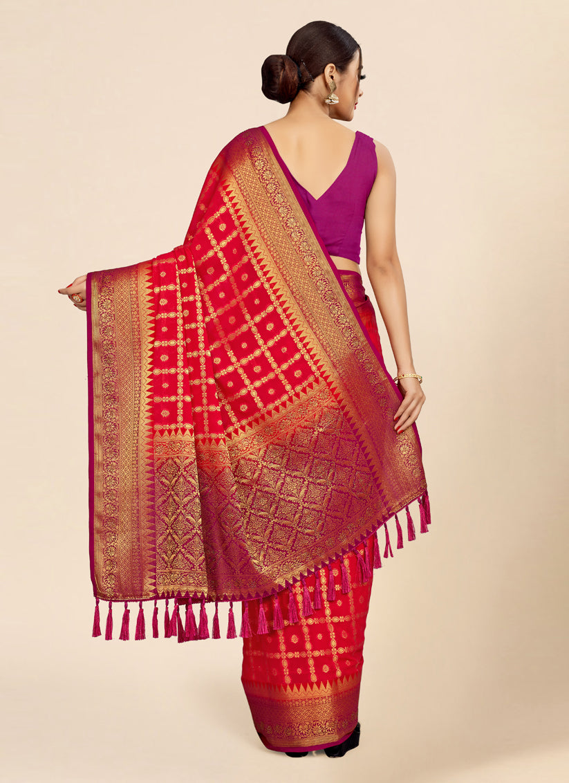 Red Viscose Georgette Designer Saree