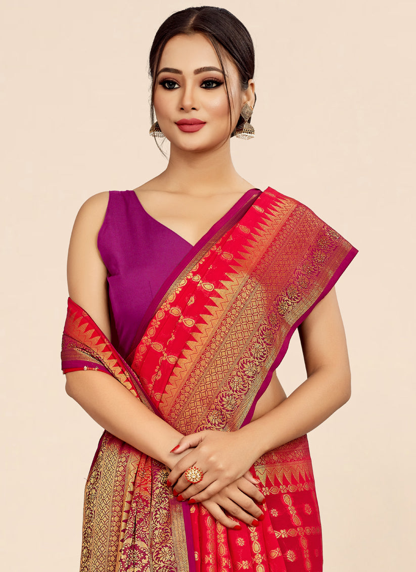 Red Viscose Georgette Designer Saree