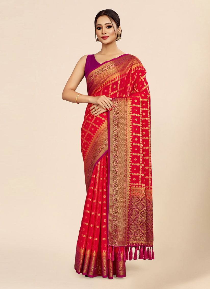 Red Viscose Georgette Designer Saree