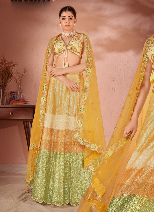 Multicolor Net Embroidered Designer Lehenga Choli