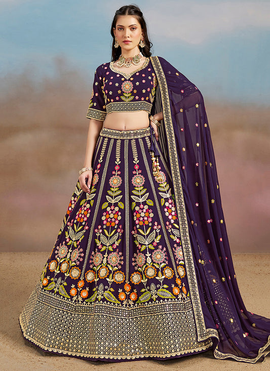 Purple Designer Georgette Lehenga Choli Set for Wedding