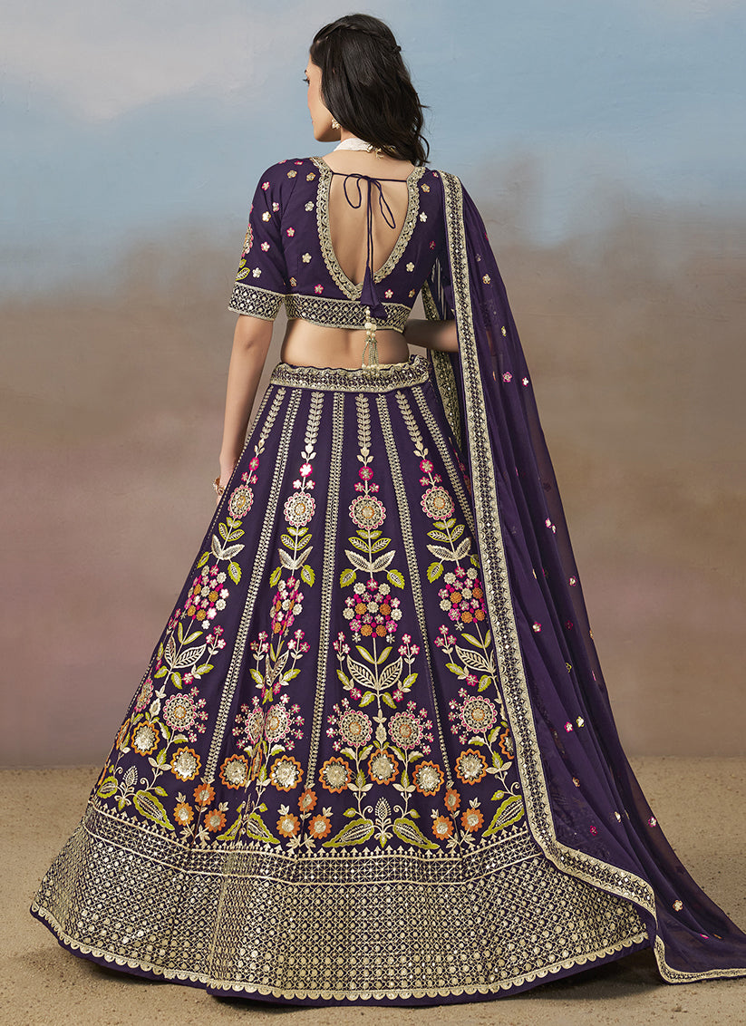 Purple Designer Georgette Lehenga Choli Set for Wedding