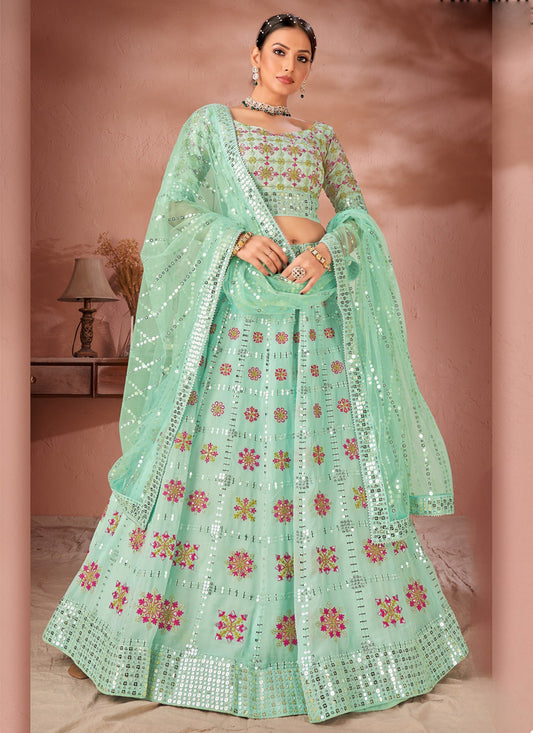 Turquoise Georgette Embroidered Designer Lehenga Choli