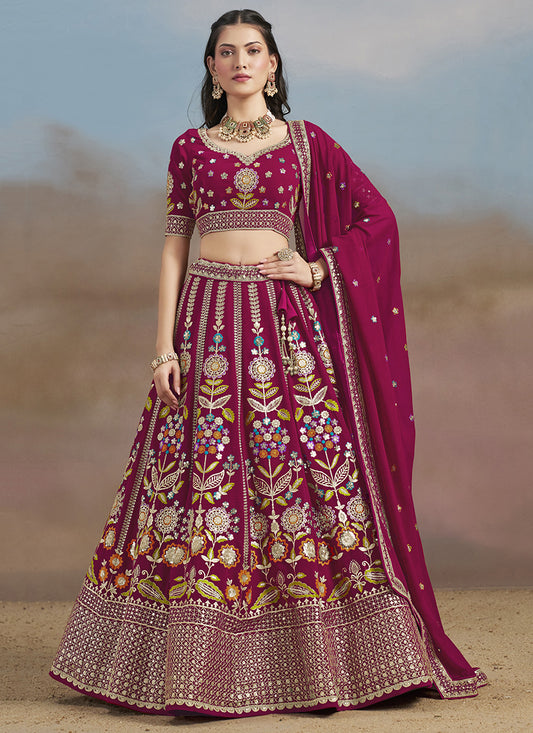 Raspberry Pink Designer Georgette Lehenga Choli Set for Wedding