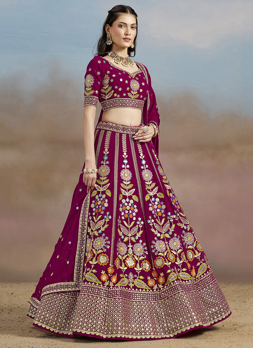 Raspberry Pink Designer Georgette Lehenga Choli Set for Wedding