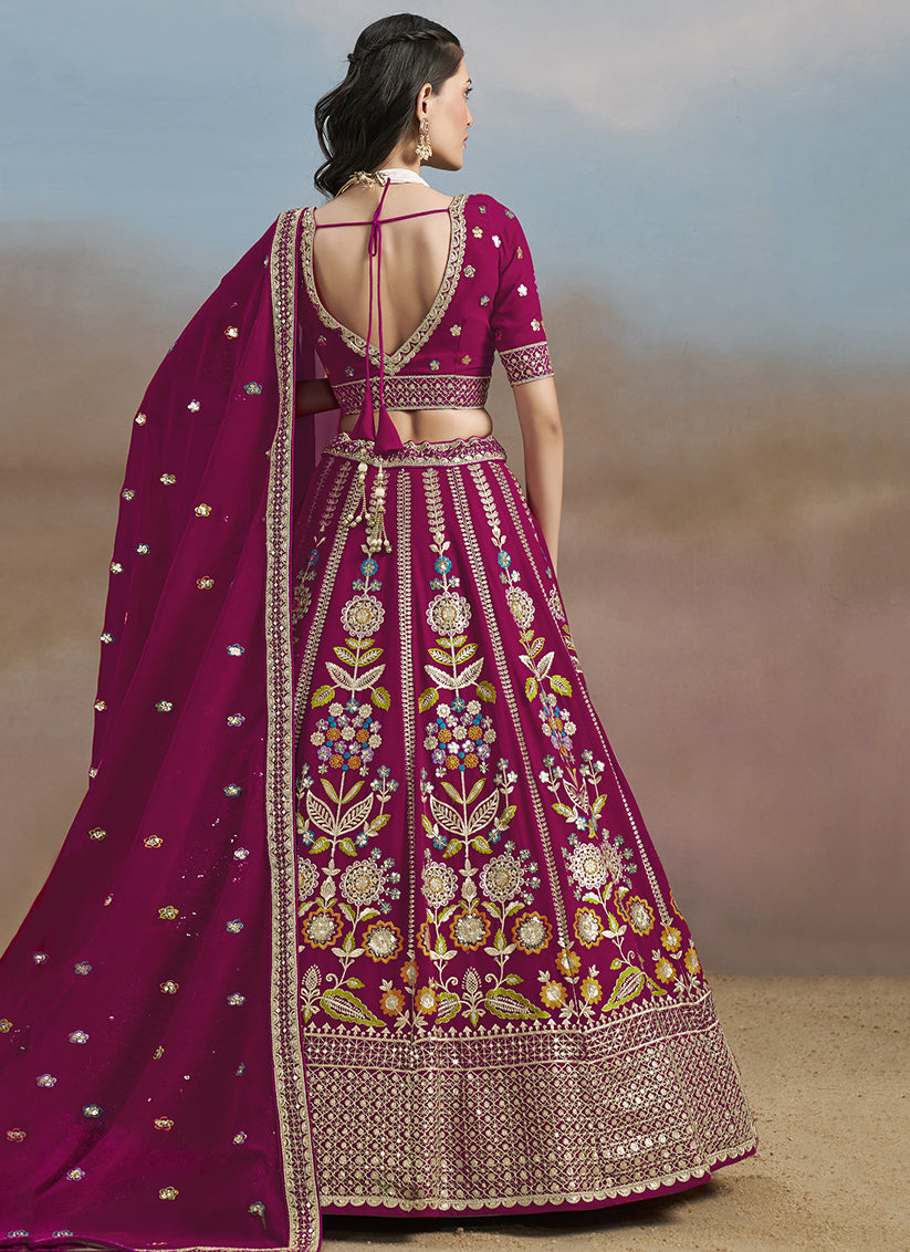 Raspberry Pink Designer Georgette Lehenga Choli Set for Wedding