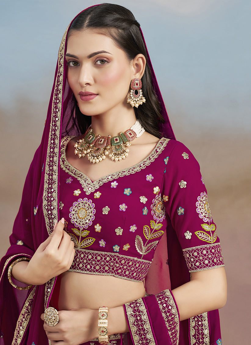 Raspberry Pink Designer Georgette Lehenga Choli Set for Wedding