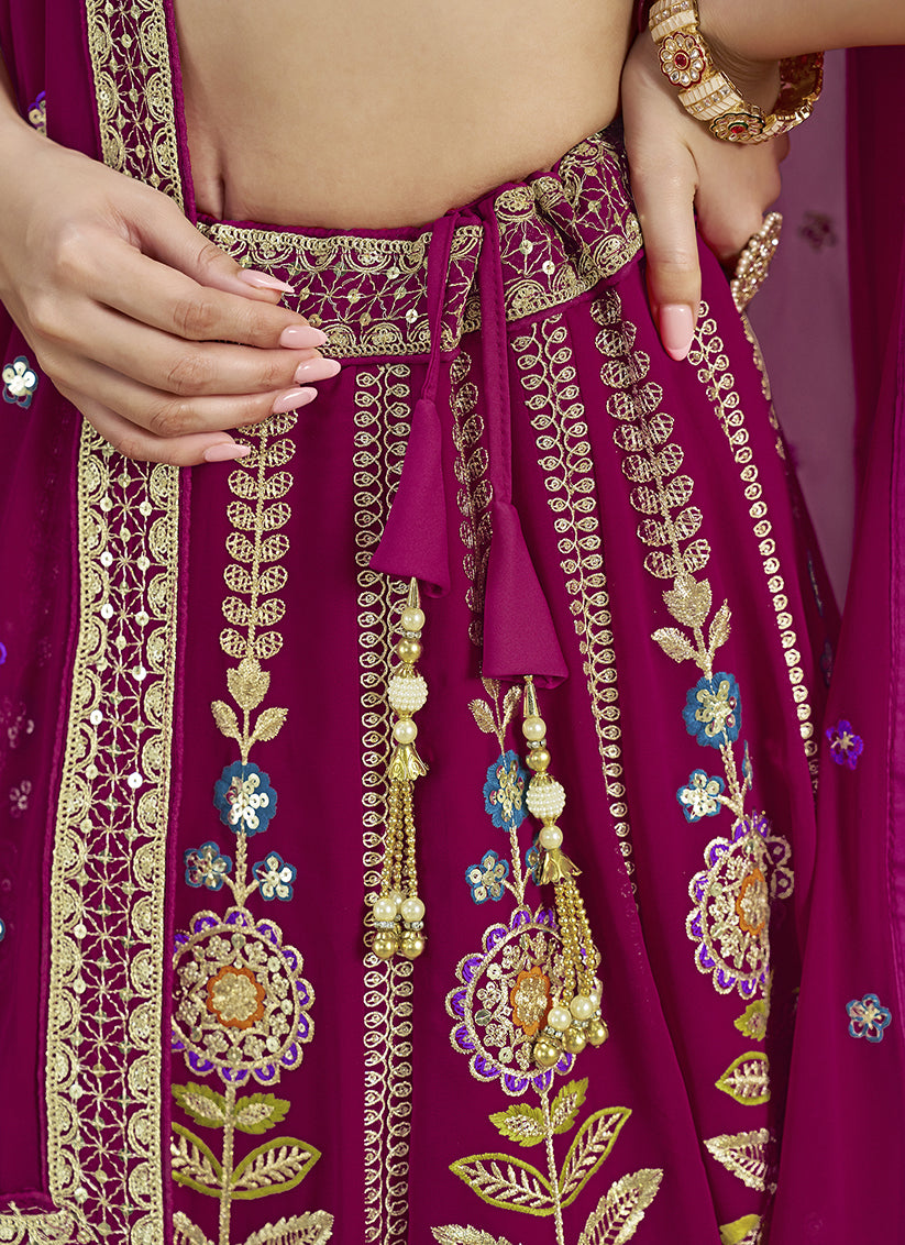Raspberry Pink Designer Georgette Lehenga Choli Set for Wedding