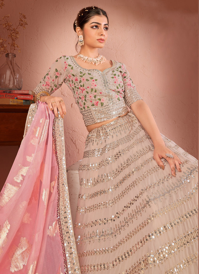 Dusty Pink Georgette Embroidered Designer Lehenga Choli