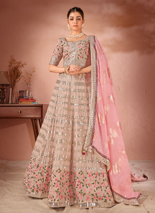 Dusty Pink Georgette Embroidered Designer Lehenga Choli