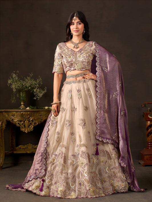 Purple Gold Fendy Silk Embroidered Lehenga Choli