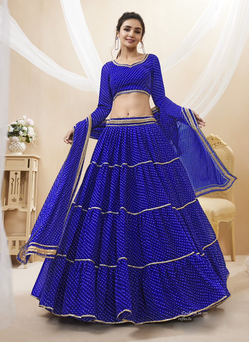 Royal Blue Leheriya Print Georgette Lehenga Choli